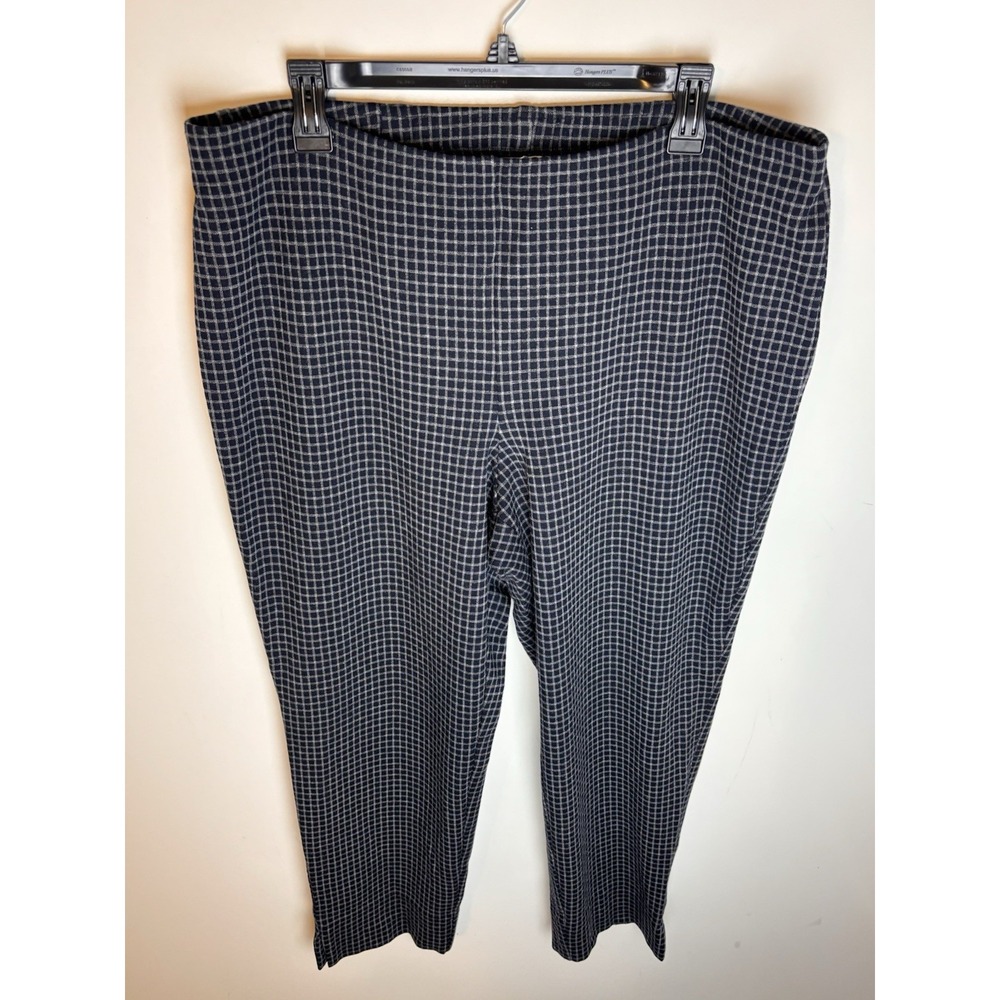 J. Jill Ponte Slim Leg Pull On Pants Sz XL PET Navy Blue Check Plaid Ankle Slits